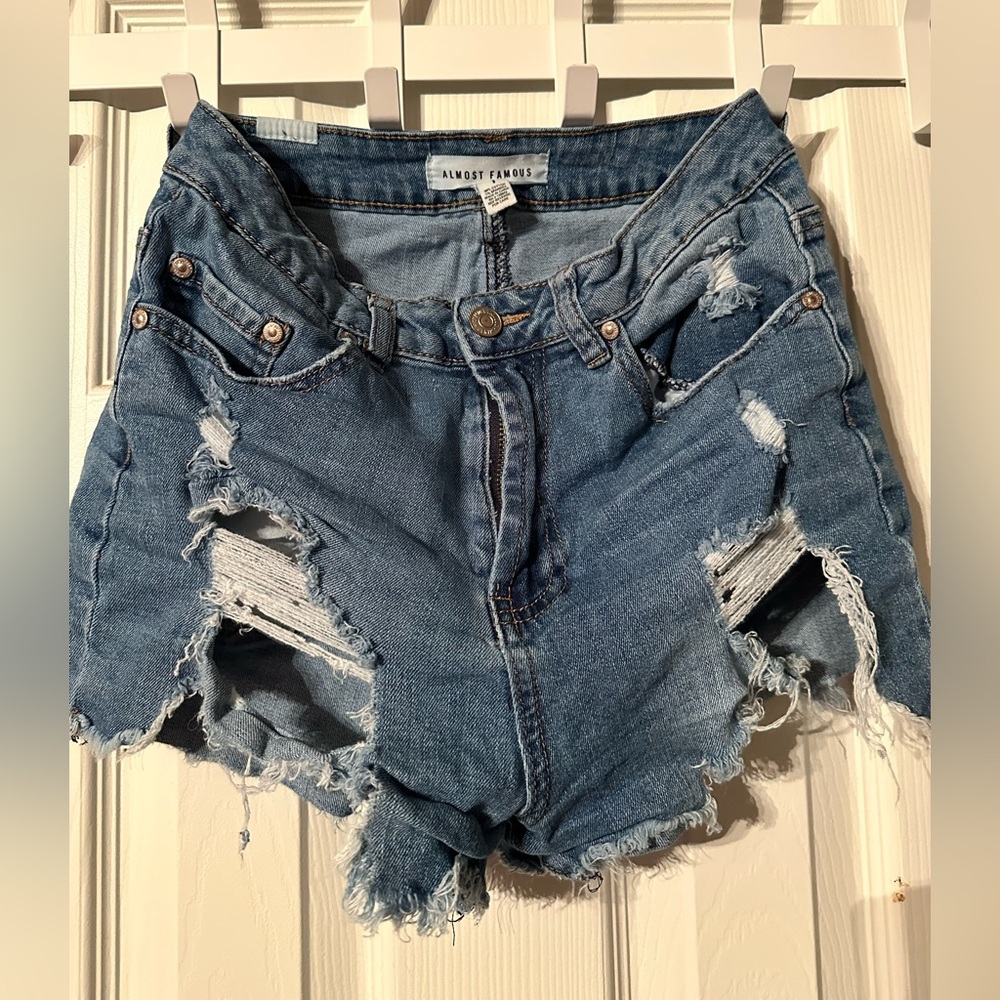Almost Famous Blue Distressed Jean Shorts